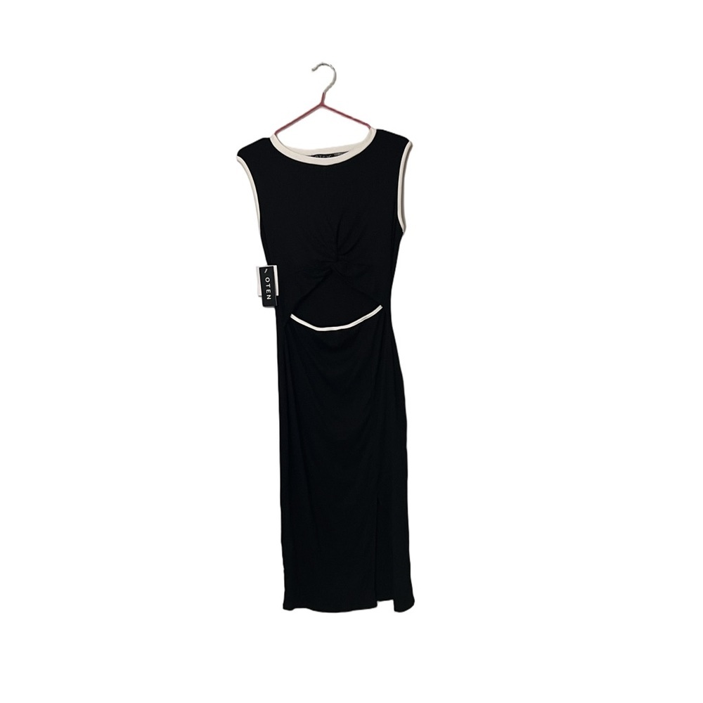 NWT Oten Women's Crew Neck Sleeveless Cutout Bodycon Slim Slit Midi Dress - Picture 6 of 11